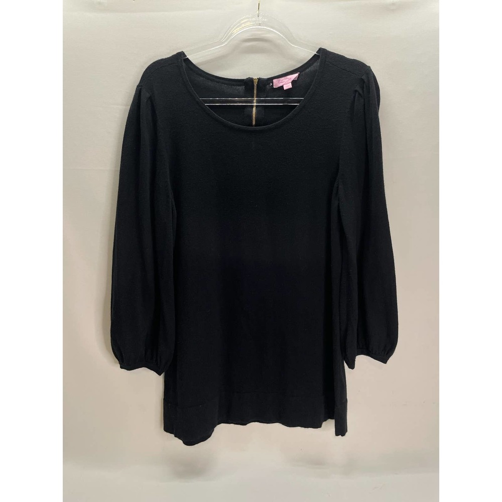 Lilly Pulitzer Black Cotton Silk Blend Balloon Sleeve Lightweight Sweater XL